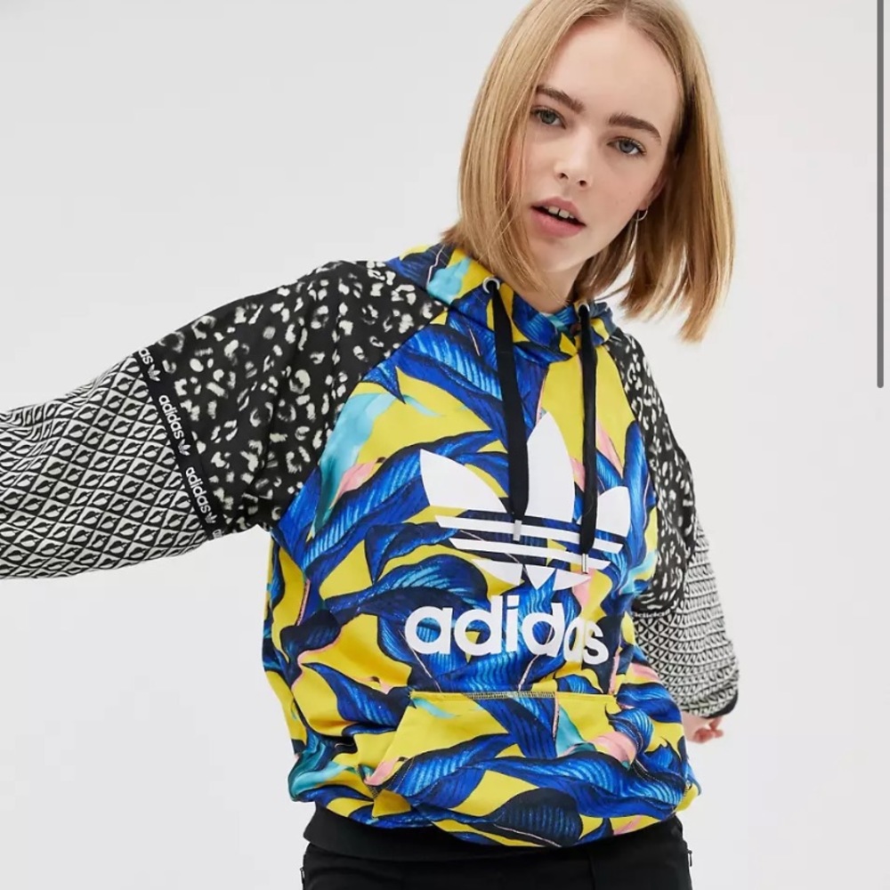 Adidas Originals X Farm Hoodie With Trefoil Logo In Tropical Print